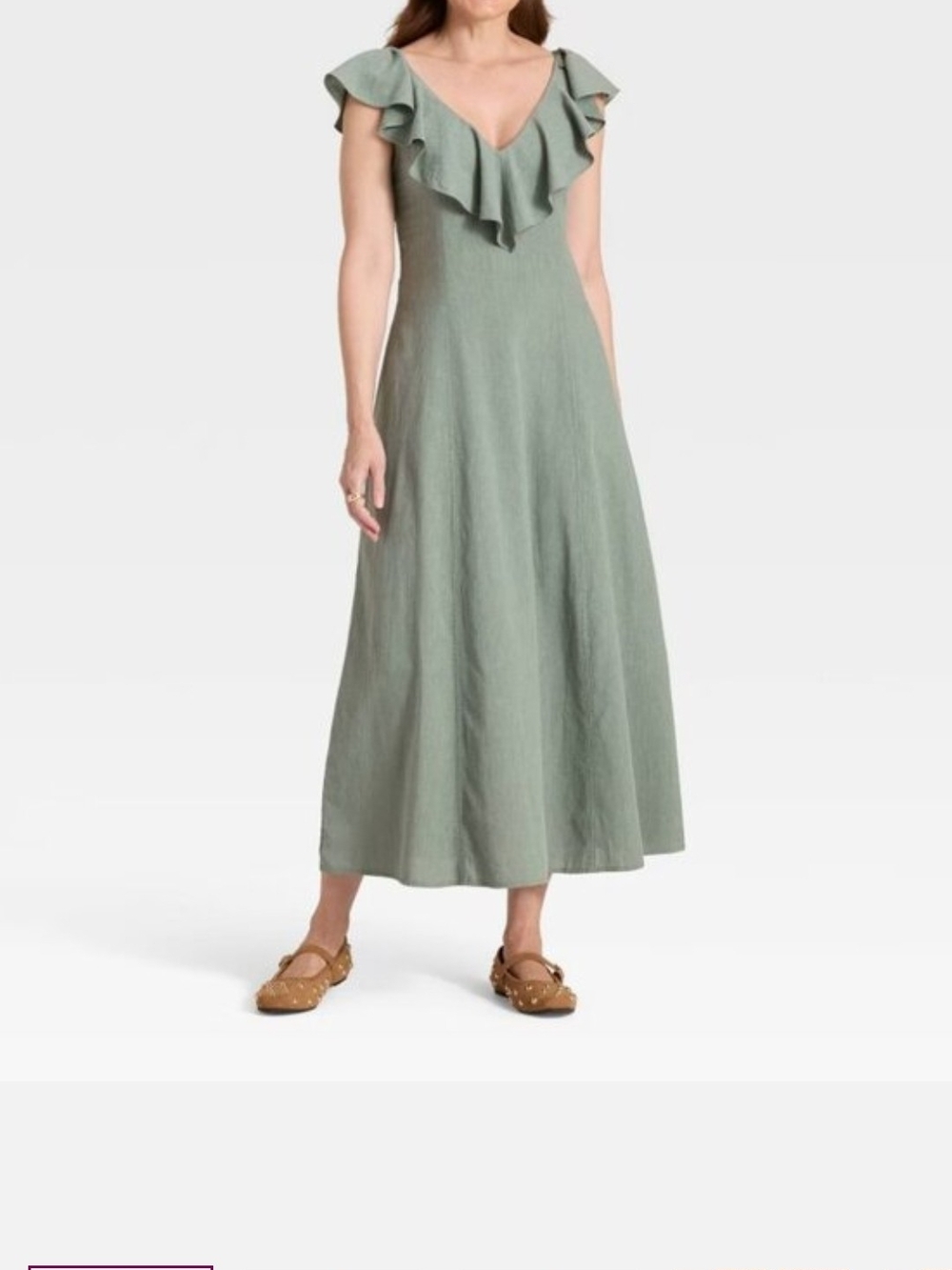 Universal Thread Sage Green Ruffle V-Neck Maxi Skirt Dress XL